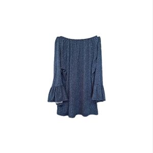 Michael Kors Women's Two Toned Blue Peasant Top With Ruffled Sleeves Size Medium